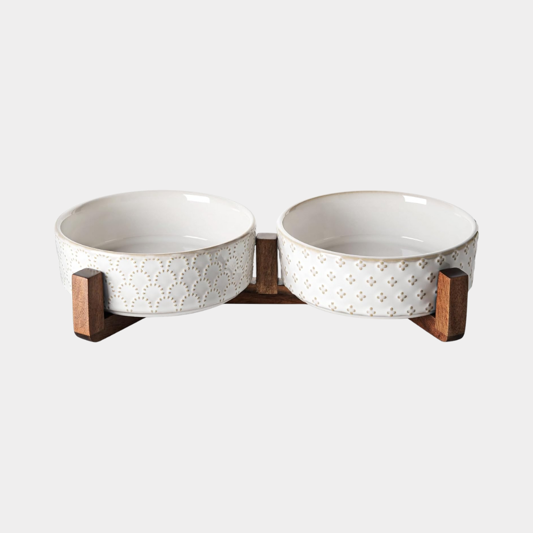 LE TAUCI Dog Bowl Set with Acacia